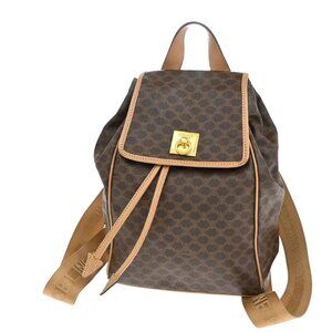 CELINE Logo Macadam Pattern Backpack Bag PVC Leather Brown GHW Italy 86FC018